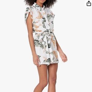 BlankNYC Womens Size L Linen Garden Party Romper Tropical White